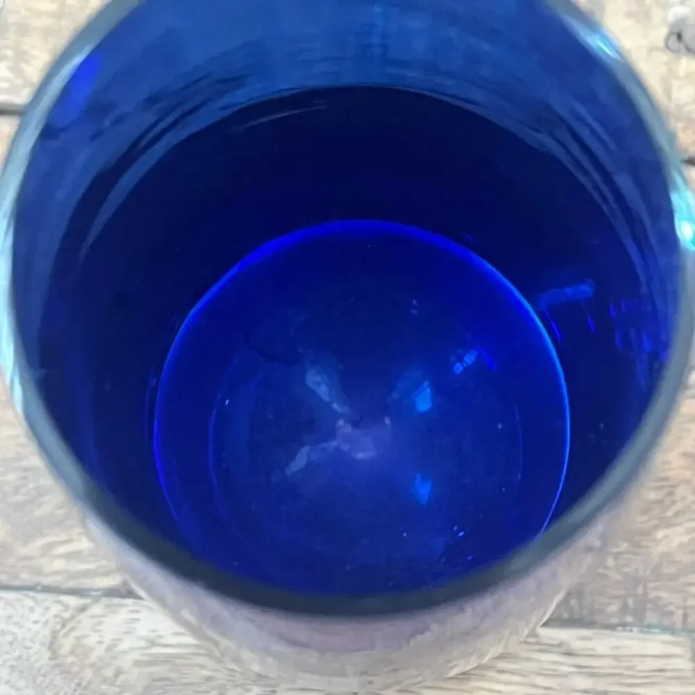 Vintage Cobalt Blue Hand Blown Glass Bud Vase Clear Glass on Bottom MCM Modern